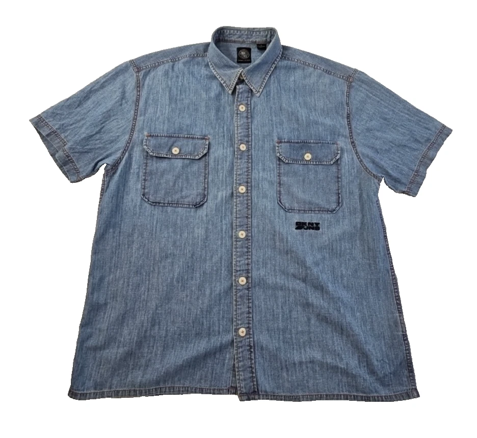 Camisa polo vintage DKNY de mezclilla con botones para hombre grande de una sola puntada bordada usada en excelente estado Foto 1 de 4