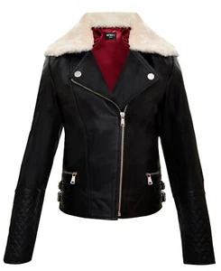 Kinder Jacken Mädchen 100% Leder Abnehmbarer Kragen Biker Jacken (3-13 Jahre - Picture 1 of 10