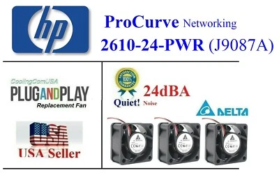Pack of 3x Quiet replacement fans for HP ProCurve 2610-24-PWR (J9087A) - Image 1 of 4