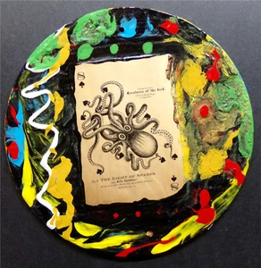 8 OF SPADES OCTOPUS: Painting & Card Collage On 6" Vinyl Record 1/1 Original Art - Photo 1 sur 5