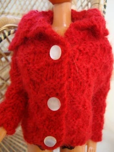 11.5" Doll Clothes Sweater Hand Knit Red Cardigan fits fashion such as Barbie - Picture 1 of 2