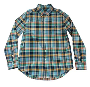 RALPH LAUREN Boy's M 8-10  Button Down Plaid Long Sleeve Shirt Green Pony EUC - Picture 1 of 5
