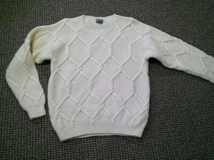 Vtg Lord Taylor Chain Link Hand Knit Ivory Worsted Wool Fisherman Sweater Mens M - Picture 1 of 6