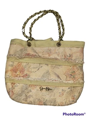 JESSICA SIMPSON Handbag Purse Large Chain Straps Beige Fringe - Image 1 of 4