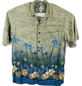 Hana Bay Island Style Mens Sz L Button Down Palms Pineapple & Hibiscus Shirt  - Picture 1 of 9