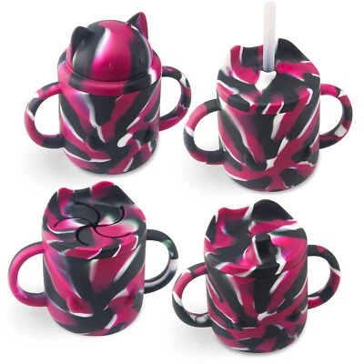 Paquete de 4 tazas de silicona para sorber: pajita a prueba de derrames, asas, contenedor de bocadillos 6-24 meses Foto 1 de 4