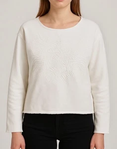 Maje White Raw Hem Embossed Design White Sweater Pullover Baumwolle UK Size 10 - Bild 1 von 10