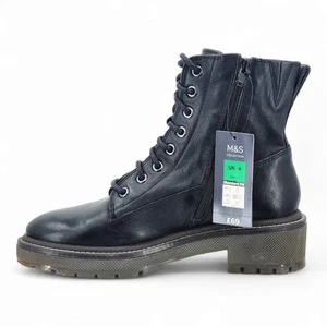 M&S Collection Leather Lace Up Flatform Boots RRP £69.00 - Picture 1 of 5