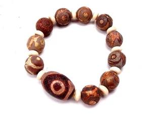 Vintage Tibetischer natürlicher Achat *3 Augen* Dzi Perlen Tribal Armband #10312202R - Bild 1 von 7