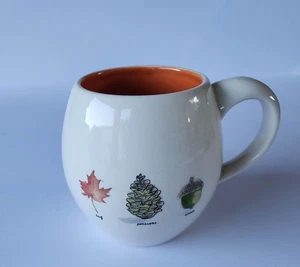 Rae Dunn LEAF PINECONE ACORN Ceramic Mug Orange Interior Halloween Fall NEW - Picture 1 of 5