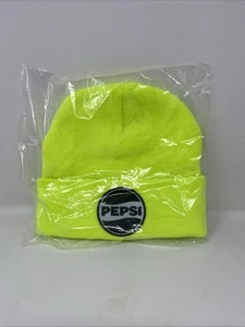 Pepsi Hat Pep+ Promo Hi Vis Yellow Stocking Cap Hat Rubber Logo - Picture 1 of 4