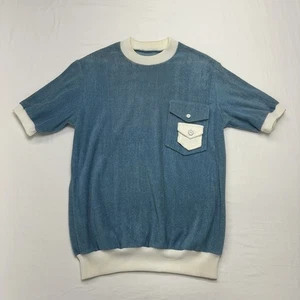 VTG 70s Womens Terry Cloth Polo Shirt Ribbed Collar Cuffs & Hem Pockets - Size L - Picture 1 of 14