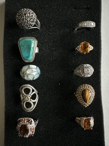 Sterling Silver Rings Lot Of 10 EUC Size 7 Turquoise Mixed Stones - Bild 1 von 21