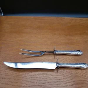 Lovely Lady Holmes & Edwards Silverplate Carving Knife & Fork Set 1937 13.5/11" - Picture 1 of 5