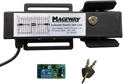 Cerradura de puerta eléctrica automática de alta resistencia Mageway 24VDC para oscilación mediana, negra  Foto 1 de 4