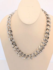 "Collar Monet Vintage Doble Eslabón Bordillo Cadena Tono Plata Firmado 19-21""" - Imagen 1 de 5