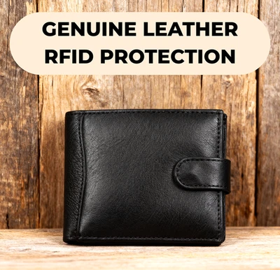 Mens RFID Blocking Genuine Leather Wallet Men Black Purse Credit Card Holder UK - Image 1 of 4