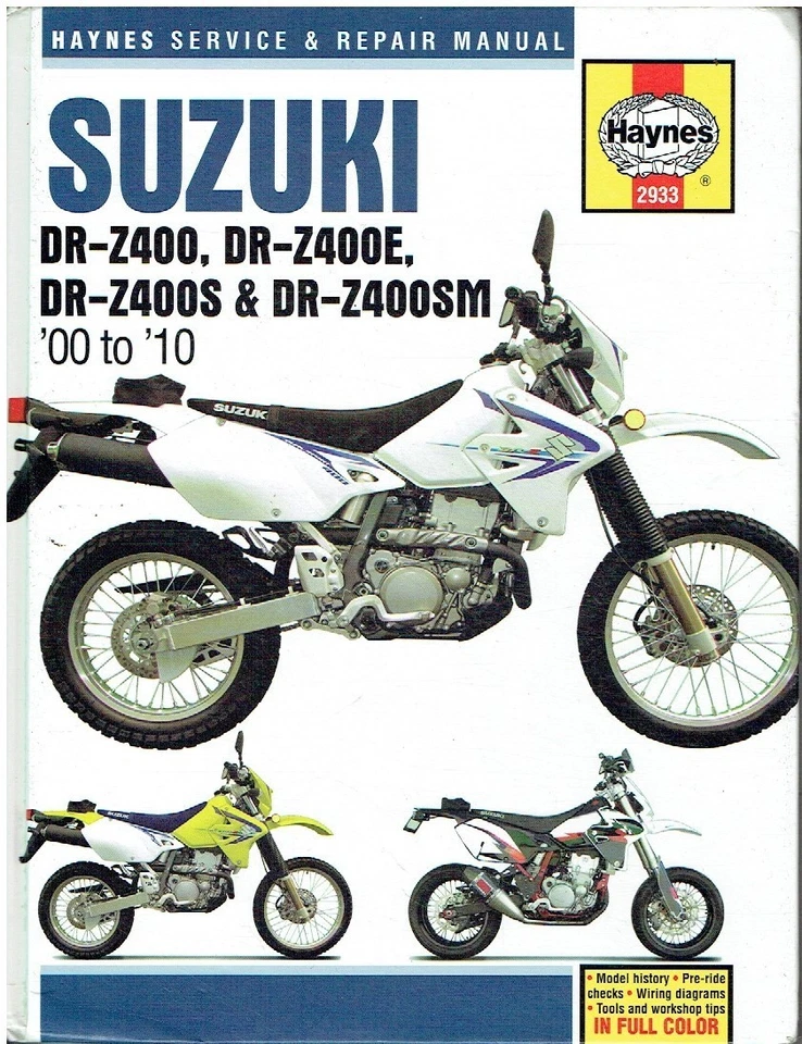 SUZUKI DR-Z400 , DR-Z400E , DR-Z400S & DR-Z400SM 2000-10 REPAIR MANUAL *H.BACK* - Image 1 of 1