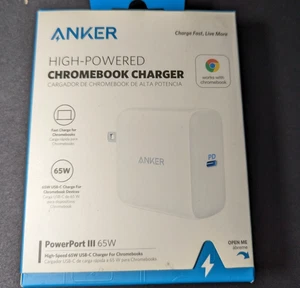 Cargador Chromebook Anker Alta Potencia PowerPort III 65W Pod - Blanco Nuevo Sin Abrir - Imagen 1 de 4