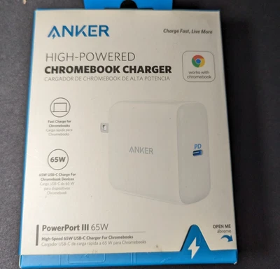 Anker High-Powered Chromebook Charger PowerPort III 65W Pod- White New Unopened - Image 1 of 4