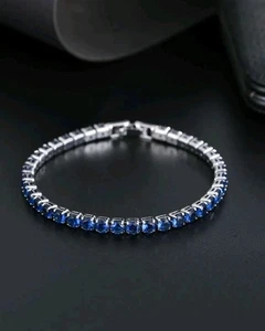 10.00 CTW Lab Created Sapphire Tennis Bracelet 7.5" in 14K White Gold Plated 925 - Picture 1 of 5