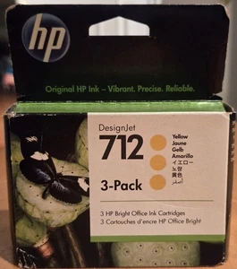 HP 712 Confezione da 3 Cartucce di Inchiostro 29ml Giallo DesignJet, 3ED79A Autentiche HP 6/26 - Foto 1 di 5
