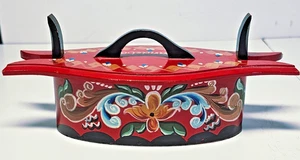 Vintage Norwegian Tine Box Folk Art Bent Wood Norge Red Strandebarm - Picture 1 of 6