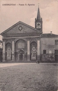 05406) CARTOLINA CARMAGNOLA PIAZZA S AGOSTINO ANIMATA VIAGGIATA TORINO - Picture 1 of 2