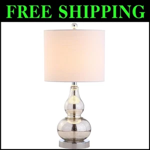 Transitional 20.5" Glass Drum Shade Table Lamp - Mercury Silver & Chrome Finish - Picture 1 of 10