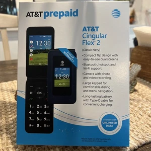 AT&T Prepaid Flip Phone Cingular Flex 2 Easy Use Senior Large Keypad 4G LTE NEW - Picture 1 of 7