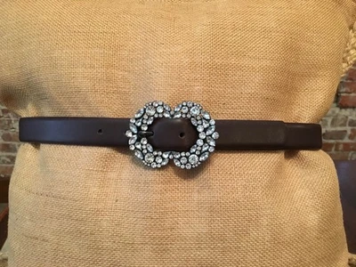 Steve Madden Marrón Estrás Hebilla Moda Fiesta Preppy Cinturón M Nuevo Foto 1 de 2