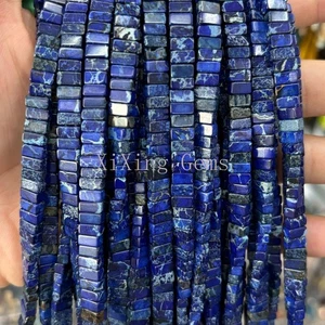 Cuentas espaciadoras cuboides planas de jaspe sedimento natural azul real doble agujero de 3x6 mm - Imagen 1 de 7
