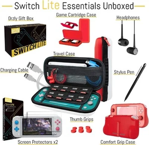 Nintendo Switch Lite Ultimate Essential Gaming Bundle Pack Red/White by Orzly - Picture 1 of 10
