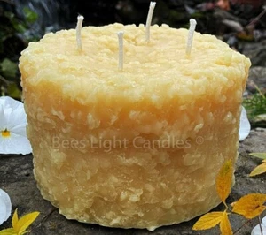 Grubby 6x5" LARGE Pillar Beeswax Candle, Natural Bees Wax, 4 Wick Pillar, Rustic - Picture 1 of 4