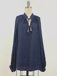 NWT Crown & Ivy $60 Navy Icon Peasant Long Sleeve Heart Print Blouse Size Lg - Picture 1 of 6