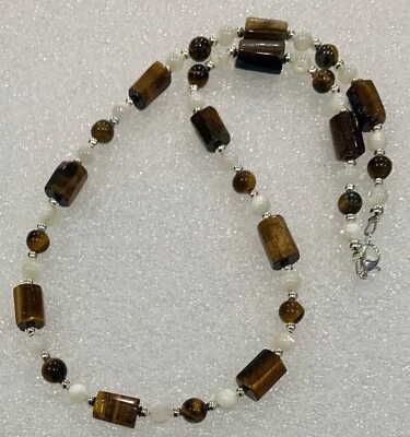 18" Tiger’s Eye & Mother of Pearl Necklace - Image 1 of 4