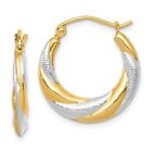 10K Yellow Gold Womens Two Tone Twisted Polished Creole Hoop Earrings 20Mm