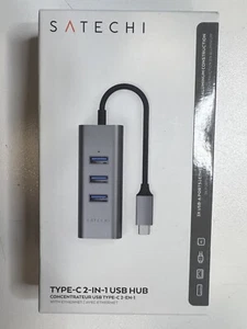 SATECHI USB Type-C, 2-IN-1, 3 Port USB HUB + Ethernet Adaptor Grey - New - Picture 1 of 4