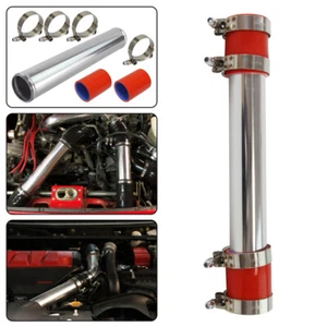 51mm OD Aluminum Intercooler Turbo Pipe Tube & Red Silicone Hoses & Clamps - Picture 1 of 9
