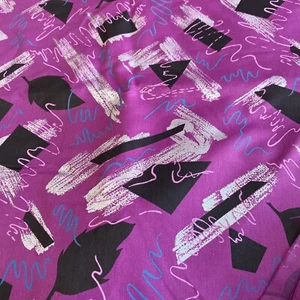 Vintage Manes Organisation geometrisch schwarz lila silber Swish Stoff 45" W BTY - Bild 1 von 5