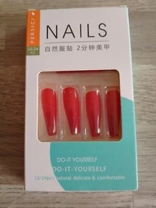 False Nails Red Cola Wine Gums Solid Colour Stiletto Shape Design - Picture 1 of 1