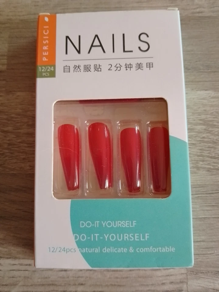 False Nails Red Cola Wine Gums Solid Colour Stiletto Shape Design - Image 1 of 1