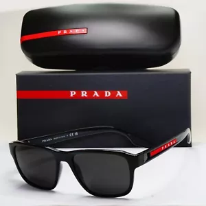 Prada Sunglasses Black Glossy Square Red Linea Rossa PS04NV VPS 04N 1AB-1O1 54mm - Picture 1 of 12
