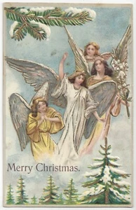 1909 Christmas Angels w/ Wings - Vintage Greetings Postcard - Picture 1 of 2