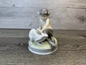 Retired Royal Copenhagen Porcelain Faun With Rabbit Figurine Christian Thomsen - Picture 1 of 13