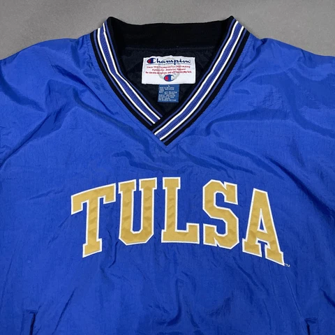 Tulsa Golden Hurricanes Pullover Mens Large Blue Champion V Neck Windbreaker TU Cover