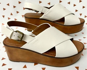 Damen Indigo Rd. Irfayina OFF weiße Plateau-Sandalen mit breitem Kreuz über Riemen 6,5 - Bild 1 von 7