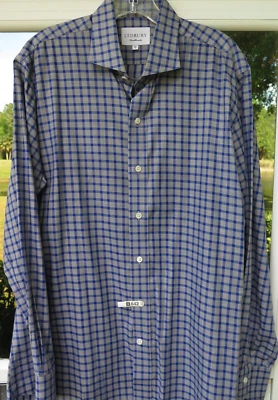 Ledbury Mens Long Sleeve Cotton Gray Blue Checks Dress Shirt Large 16 1/2x35 EUC - Image 1 of 4