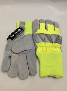 Reflective Yellow/Gray Leather Gloves 100 Gram 3M Thinsulate Lining, Safety Cuff - Picture 1 of 6