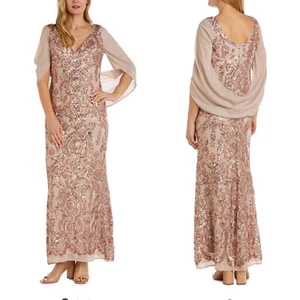 Abito da donna R&M Richards perline lunghe trasparente avvolgente madre della sposa abito 16 XL - Foto 1 di 10